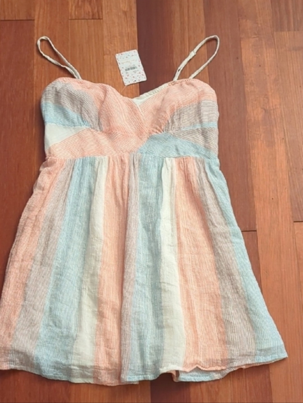 Free People Babydoll Stripe Mini Dress Size 6 Pastel Guaze NWT Cottagecore Boho - Picture 5 of 6
